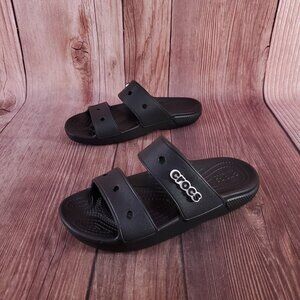 Crocs Unisex Size W6 M4 Classic Double Band Slides Sandals Slip On Black